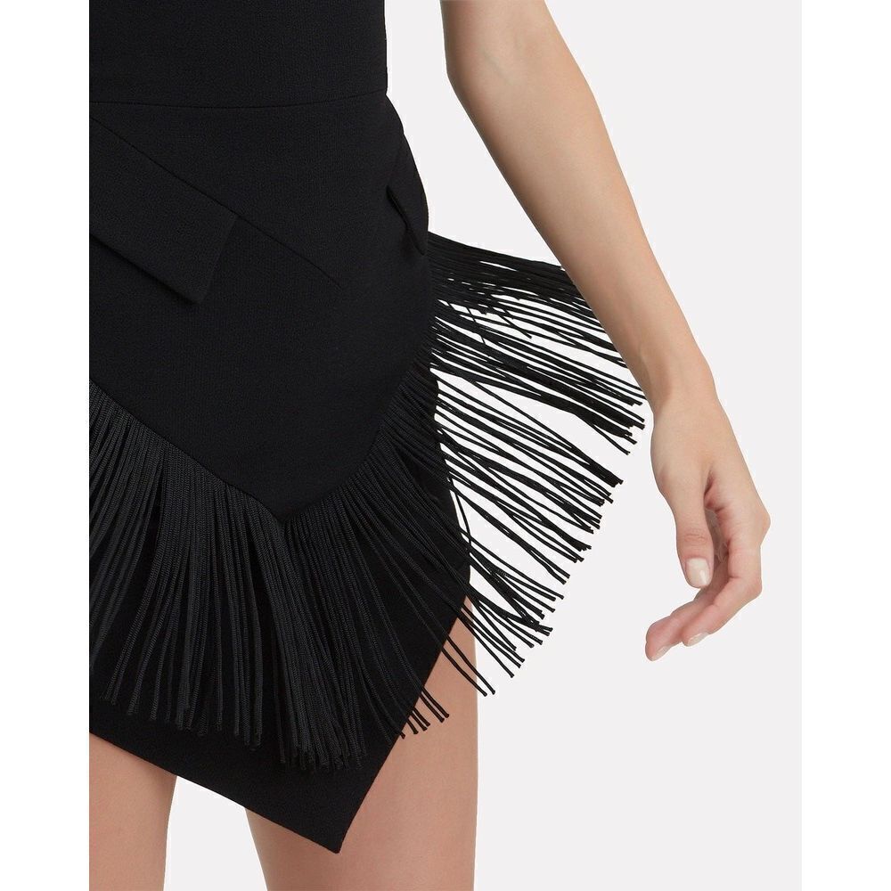 David Koma Black Fringe Trim Triangle Sleeveless Mini Cocktail Dress Size 6 - Picture 4 of 16